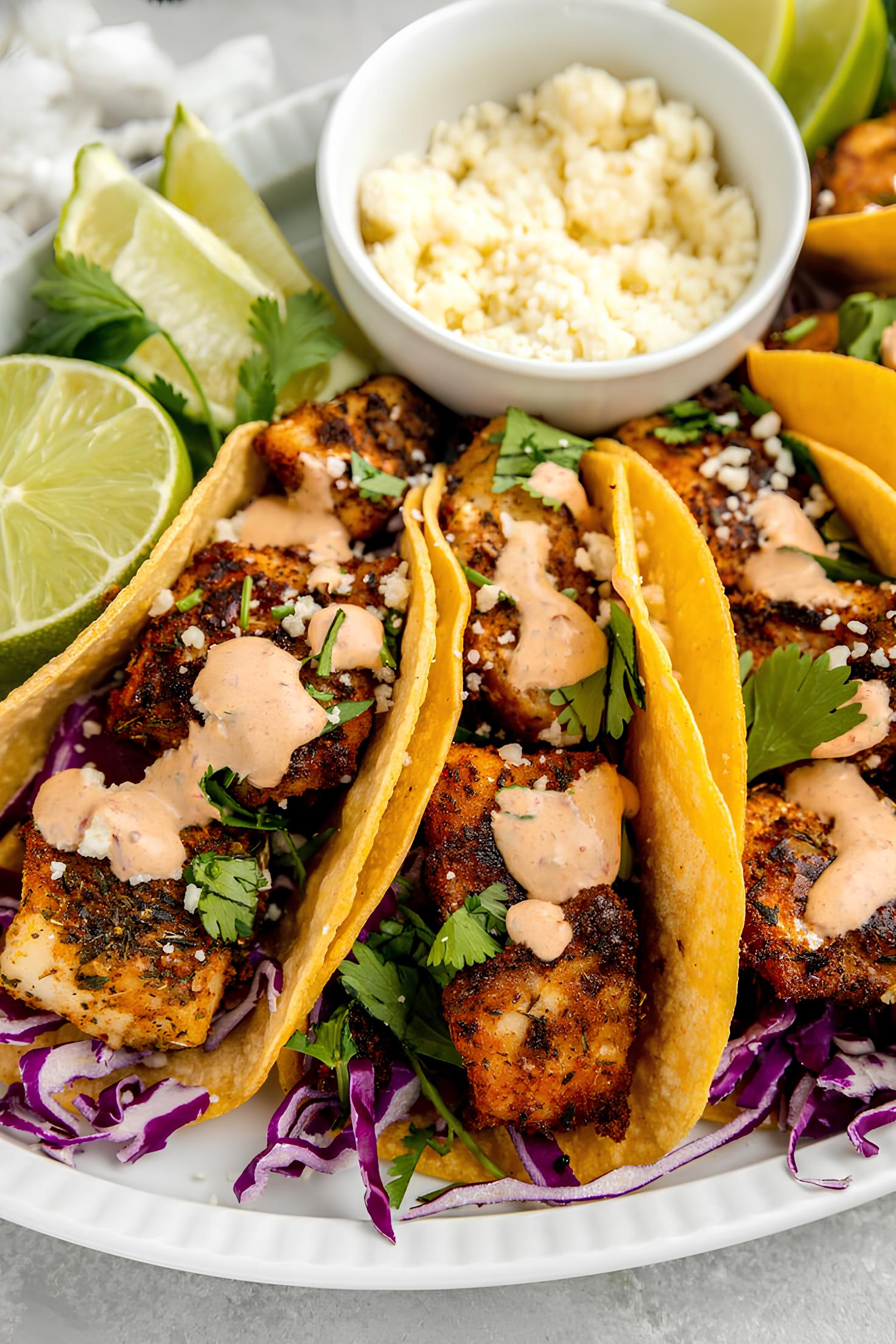 Enjoy fresh and flavorful Trout Tacos with flaked trout, vibrant cabbage slaw, avocado slices, and crumbled queso fresco, perfect for a light and healthy meal