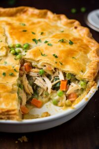 Indulge in this comforting Chicken Pot Pie, featuring tender chicken, fresh veggies, and a flaky crust—perfect for cozy family dinners or chilly nights