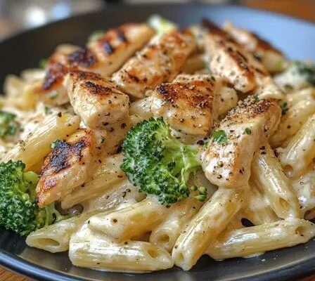 Enjoy this easy Chicken and Broccoli Alfredo! Creamy sauce, tender chicken, and fresh broccoli make the perfect quick weeknight dinner in just 30 minutes