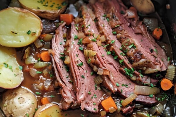 Discover the ease of savory Slow-Cooker Corned Beef and Cabbage. Tender brisket and vibrant veggies create a comforting dish perfect for any occasion