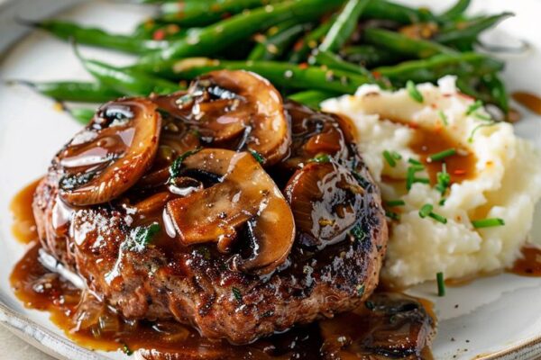 "Irresistible Salisbury Steak: A Comforting Classic with Savory Mushroom Gravy"